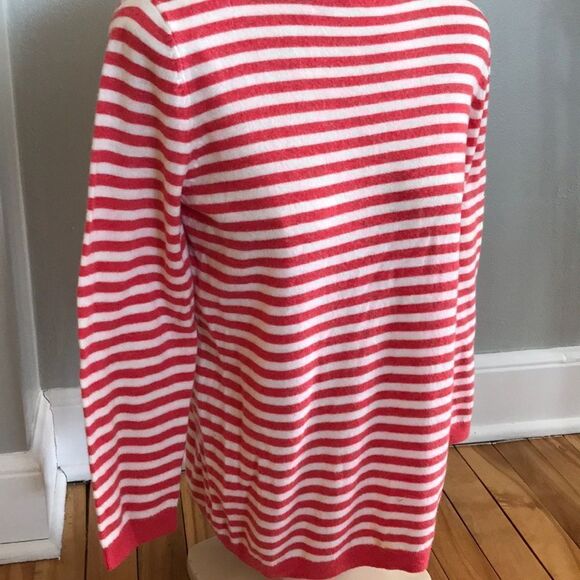 Coral and cream stripe lambswool blend sweater, M - Picture 3 of 5